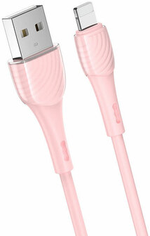 Hoco X49 Apple Lightning Kabel 2.4 Amp&egrave;re Met Strip 1 Meter Roze