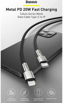 Baseus Cafule Series USB-C naar Apple Lightning Kabel 20W 25cm Zwart