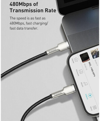 Baseus Cafule Series USB-C naar Apple Lightning Kabel 20W 25cm Zwart