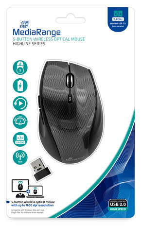 MediaRange draadloze optische 5-button muis carbon-look